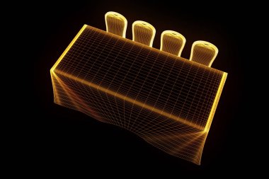 Konferans fiş Hologram tel kafes tarzı ile parti tablo. Güzel 3d render