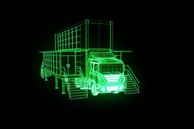 Kamyon araba Hologram tel kafes tarzı turne. Güzel 3d render. 