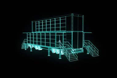 Touring Truck Car in Hologram Wireframe Style. Nice 3D Rendering.  clipart