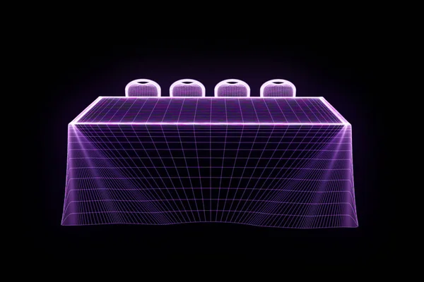 Table de conférence avec puces dans le style Wireframe hologramme. Belle rendu 3D — Photo