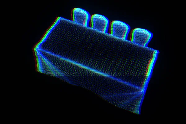 Partij vergadertafel met Chips in Hologram Wireframe stijl. Mooie 3D-Rendering — Stockfoto