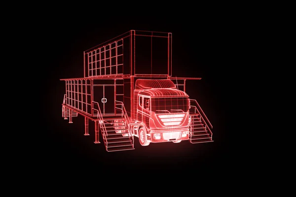 Touring auto Truck ve stylu drátového modelu Hologram. Pěkný 3d vykreslování. — Stock fotografie