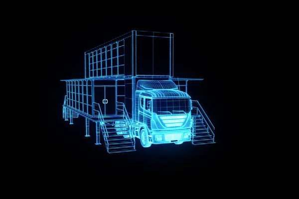 Touring Truck Car in Hologram Wireframe Style. Nice 3D Rendering. — Stock Photo, Image