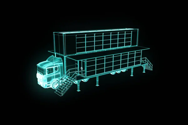 Touring Truck auto in Hologram Wireframe stijl. Mooie 3D-Rendering. — Stockfoto