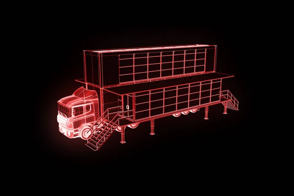 Touring Truck Car in Hologram Wireframe Style. Nice 3D Rendering. — Stock Photo, Image