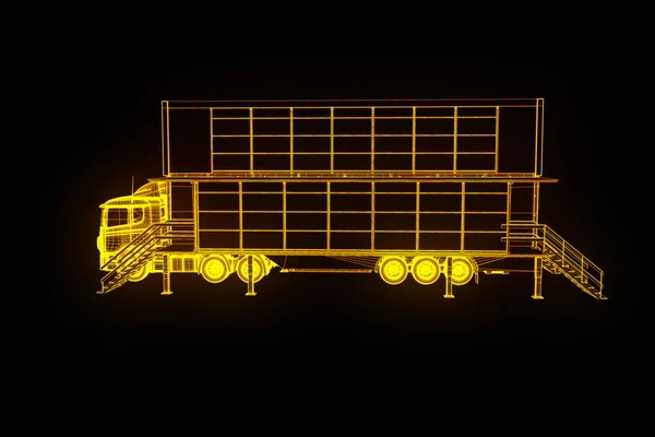홀로그램 와이어 프레임 스타일에서 여행 트럭 자동차입니다. 멋진 3d 렌더링. — 스톡 사진