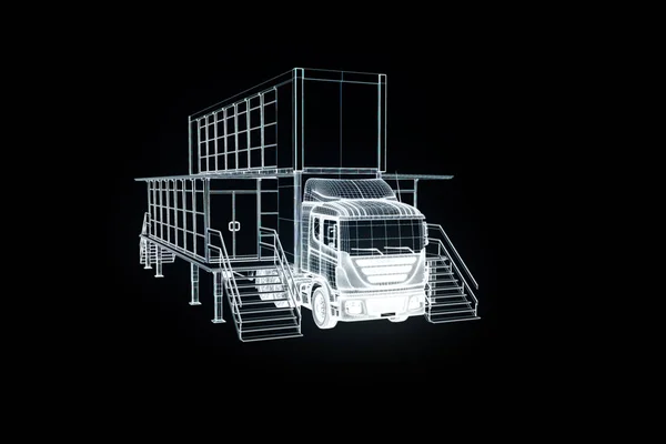 Touring Truck Car in Hologram Wireframe Style. Nice 3D Rendering. — Stock Photo, Image