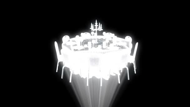 홀로그램 와이어 프레임 스타일에 칩 회의 파티 테이블. 멋진 3d 렌더링 — 비디오