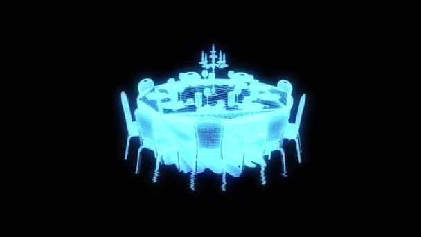 Partij vergadertafel met Chips in Hologram Wireframe stijl. Mooie 3D-Rendering — Stockvideo