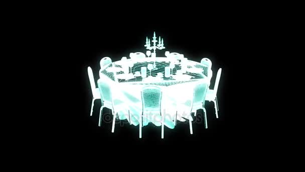 홀로그램 와이어 프레임 스타일에 칩 회의 파티 테이블. 멋진 3d 렌더링 — 비디오