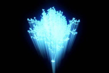 Ağaç bitki Tel Çerçeve hologramı tarzı. Güzel 3d render