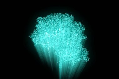 Ağaç bitki Tel Çerçeve hologramı tarzı. Güzel 3d render