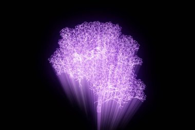 Ağaç bitki Tel Çerçeve hologramı tarzı. Güzel 3d render