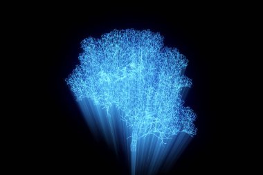 Ağaç bitki Tel Çerçeve hologramı tarzı. Güzel 3d render