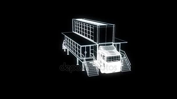 ホログラム ワイヤ フレーム スタイルでトラック車をツーリングします。素敵な 3 d レンダリング. — ストック動画