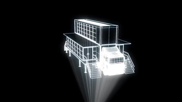 Touring Truck Car en estilo Holograma Wireframe. Niza 3D Rendering . — Vídeo de stock