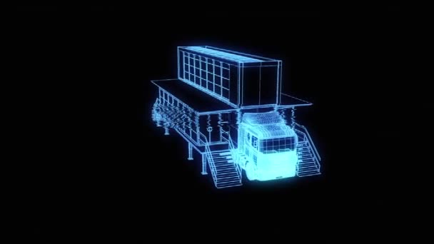Touring auto Truck ve stylu drátového modelu Hologram. Pěkný 3d vykreslování. — Stock video