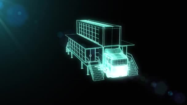 Touring Truck Car in Hologram Wireframe Style. Nice 3D Rendering. — Stock Video