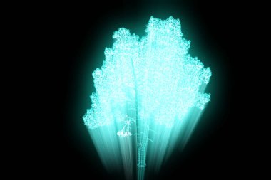 Ağaç bitki Tel Çerçeve hologramı tarzı. Güzel 3d render