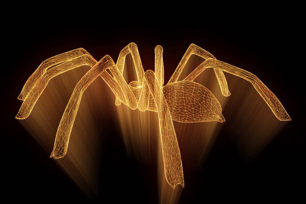 Spider in Hologram Wireframe Style. Nice 3D Rendering