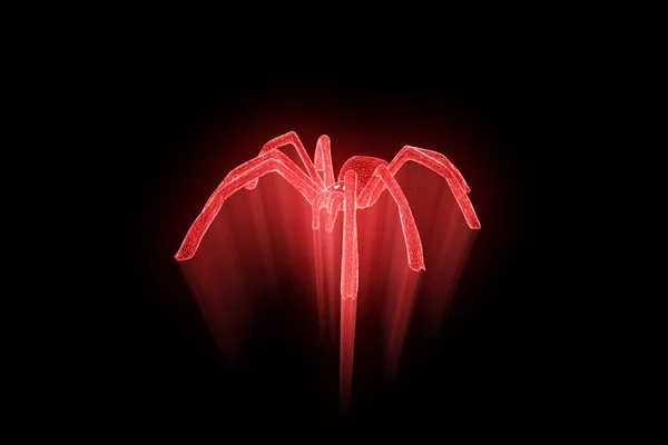 Pavouk v stylu drátového modelu Hologram. Pěkný 3d vykreslování — Stock fotografie