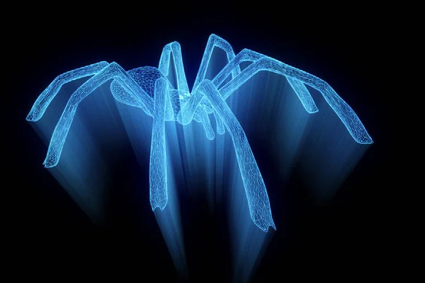 Pavouk v stylu drátového modelu Hologram. Pěkný 3d vykreslování — Stock fotografie