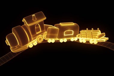 Oyuncak tren Hologram tel kafes tarzı. Güzel 3d render