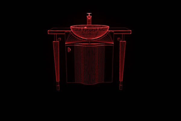 Lavabo dans le style Hologram Wireframe. Belle rendu 3D — Photo