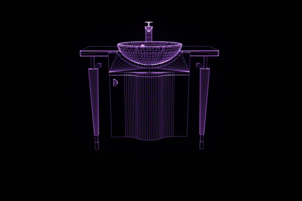 ホログラム ワイヤ フレーム スタイルの洗面台。素敵な 3 d レンダリング — ストック写真