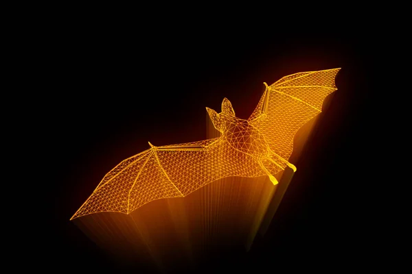 Bat v stylu drátového modelu Hologram. Pěkný 3d vykreslování — Stock fotografie