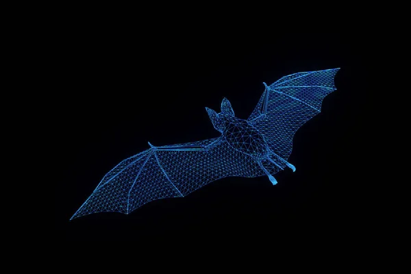 Bat v stylu drátového modelu Hologram. Pěkný 3d vykreslování — Stock fotografie