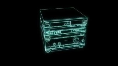 Tel Çerçeve hologramı tarzı 3D Hifi sistemi. Güzel 3d render