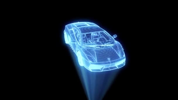 Hologramme de voiture de course Wireframe. Belle rendu 3D — Video