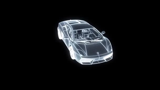 Racing bil Hologram trådram. Fina 3d-Rendering — Stockvideo