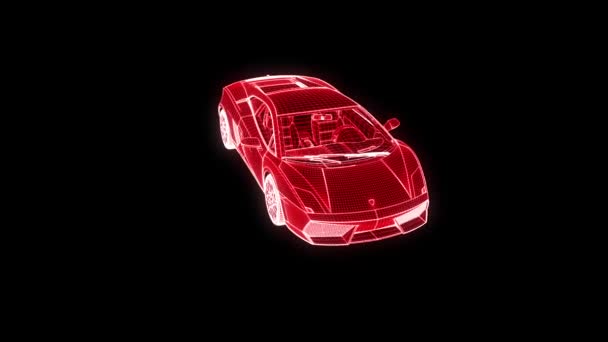 Corse auto ologramma Wireframe. Rendering 3D piacevole — Video Stock