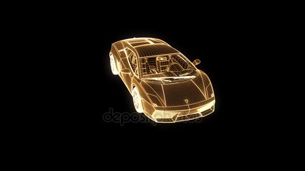 Hologramme de voiture de course Wireframe. Belle rendu 3D — Video