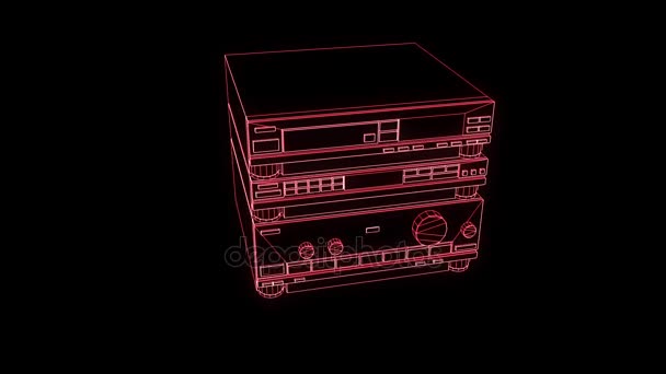 3D Hifi systeem in Wireframe Hologram stijl. Mooie 3D-Rendering — Stockvideo