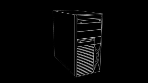 Torre de PC en Holograma Wireframe Style. Niza 3D Rendering — Vídeo de stock