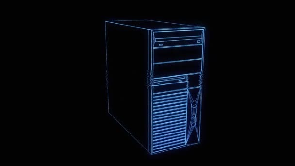 Torre de PC en Holograma Wireframe Style. Niza 3D Rendering — Vídeo de stock