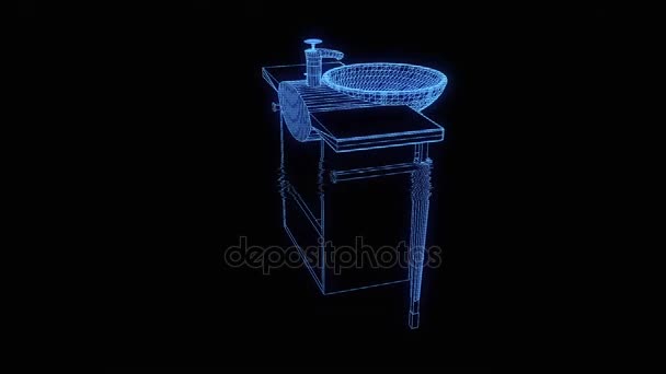 Lavabo en Holograma Wireframe Style. Niza 3D Rendering — Vídeo de stock