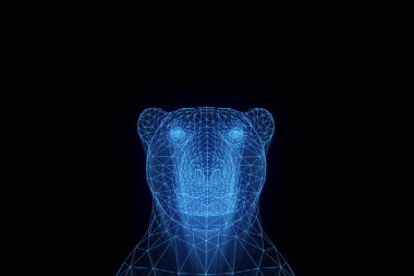 Hologram tel kafes tarzda ayı. Güzel 3d render