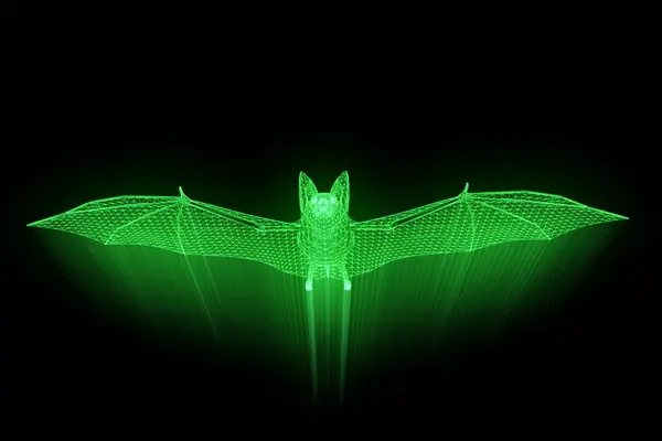 Morcego em holograma Wireframe Style. Boa renderização 3D — Fotografia de Stock