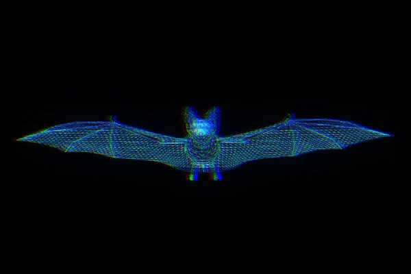蝙蝠在全息图线框风格。漂亮的 3d 渲染 — 图库照片