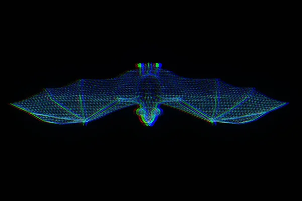 Yarasa Hologram tel kafes tarzı. Güzel 3d render — Stok fotoğraf