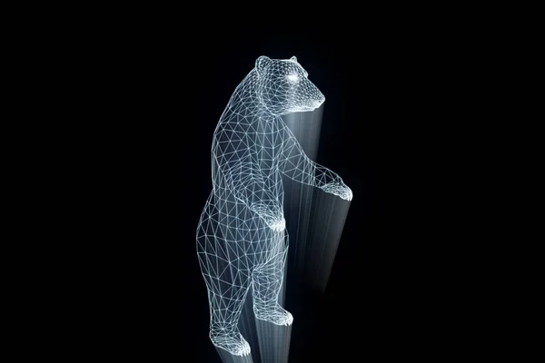 홀로그램 와이어 프레임 스타일에 곰. 멋진 3d 렌더링 — 스톡 사진