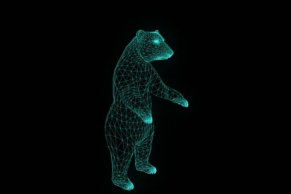 Bear in Hologram Wireframe Style (en inglés). Niza 3D Rendering — Foto de Stock