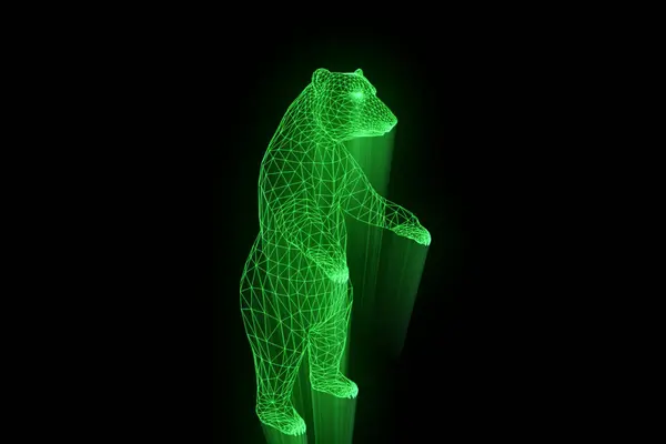 Urso em holograma Wireframe Style. Boa renderização 3D — Fotografia de Stock