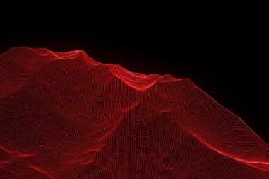 Tel Çerçeve hologramı tarzı dağ. Güzel 3d render