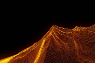 Tel Çerçeve hologramı tarzı dağ. Güzel 3d render