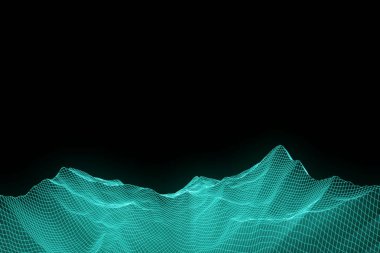Tel Çerçeve hologramı tarzı dağ. Güzel 3d render